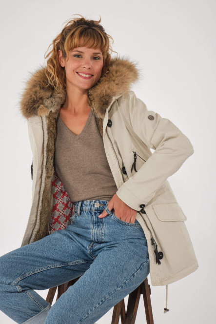 Parka femme avec capuche Blonde N°8 couleur blanc cassé ASPEN COURT 515 Milk 51