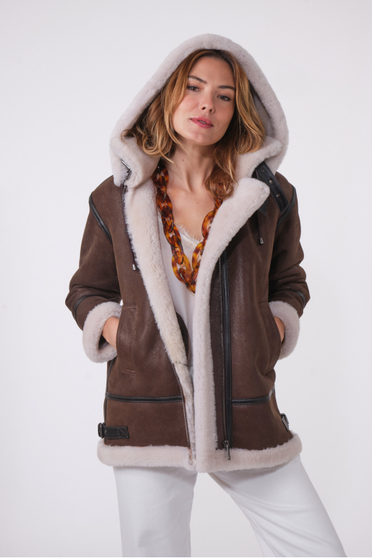 ROXANNE LONG BOMBERS SHEARLING marron foncé