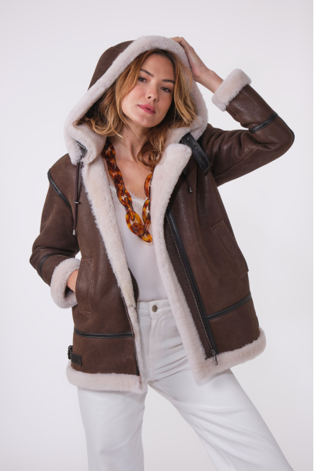 ROXANNE LONG BOMBERS SHEARLING marron foncé