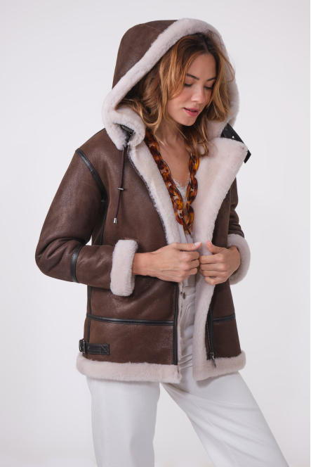 ROXANNE LONG BOMBERS SHEARLING marron foncé