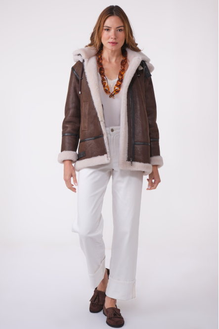 ROXANNE LONG BOMBERS SHEARLING marron foncé