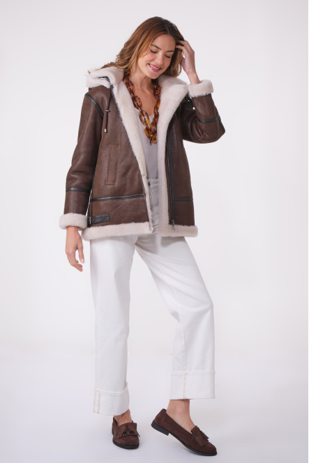 ROXANNE LONG BOMBERS SHEARLING marron foncé