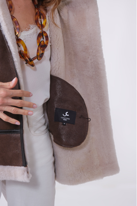 ROXANNE LONG BOMBERS SHEARLING marron foncé