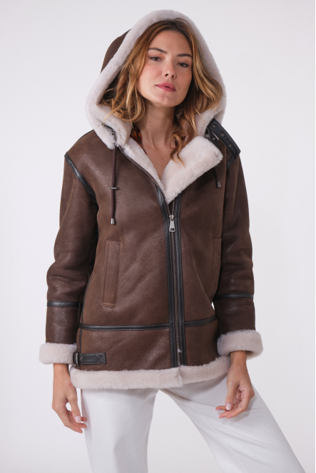 ROXANNE LONG BOMBERS SHEARLING marron foncé