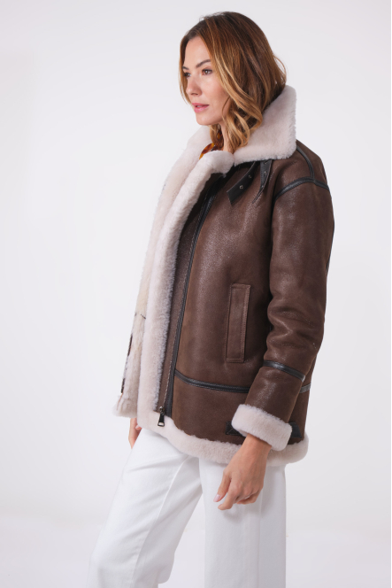 ROXANNE LONG BOMBERS SHEARLING marron foncé