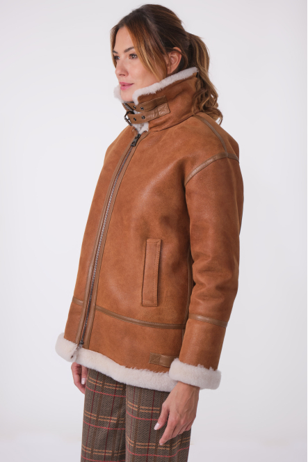 ROXANNE LONG BOMBERS SHEARLING GOLD
